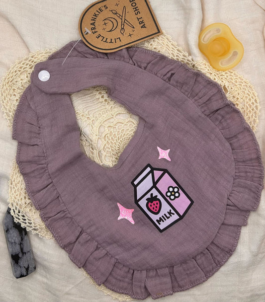 Muslin Frill Bib - Mauve Milk with Sparkles