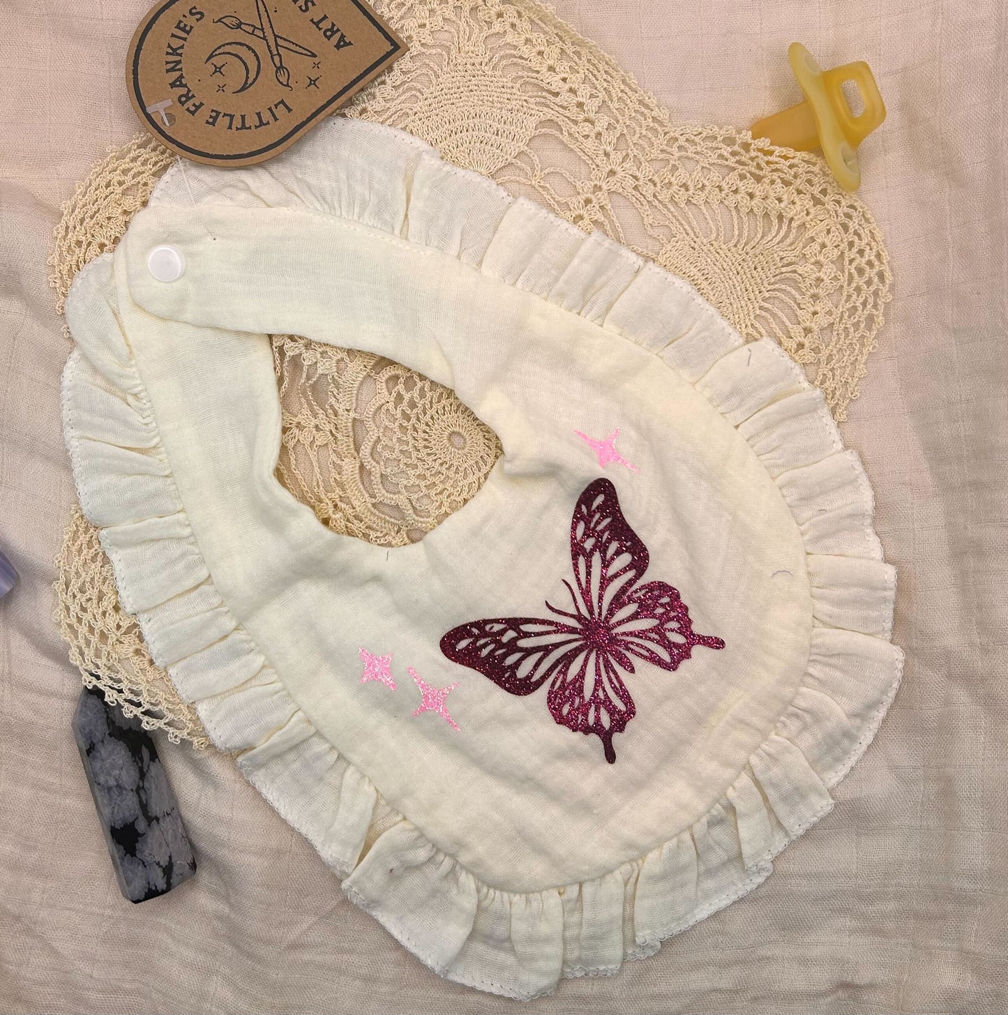 Muslin Frill Bib - Yellow Sparkles Butterfly