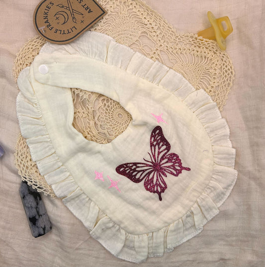 Muslin Frill Bib - Yellow Sparkles Butterfly