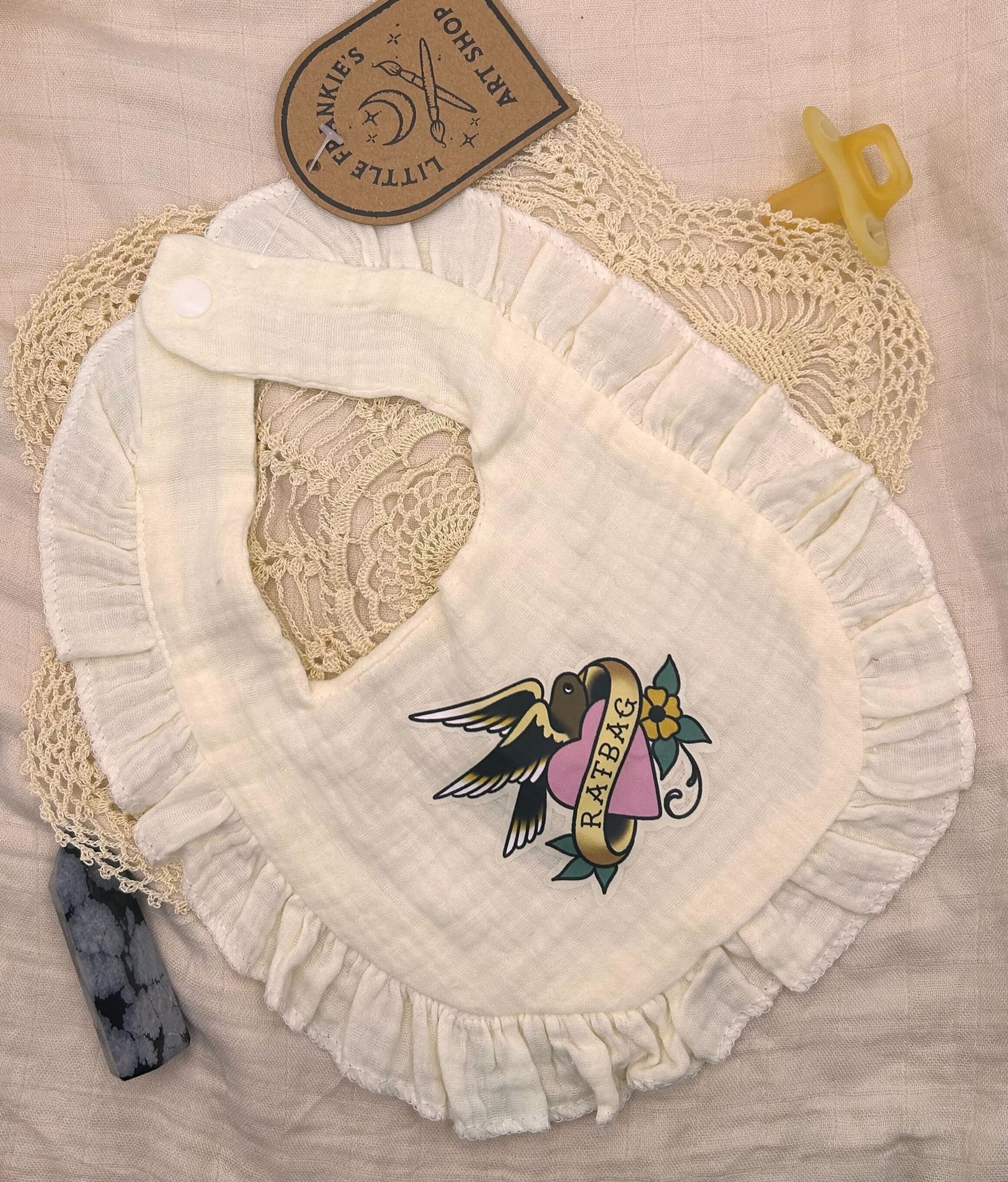Muslin Frill Bib - Yellow 'Ratbag'
