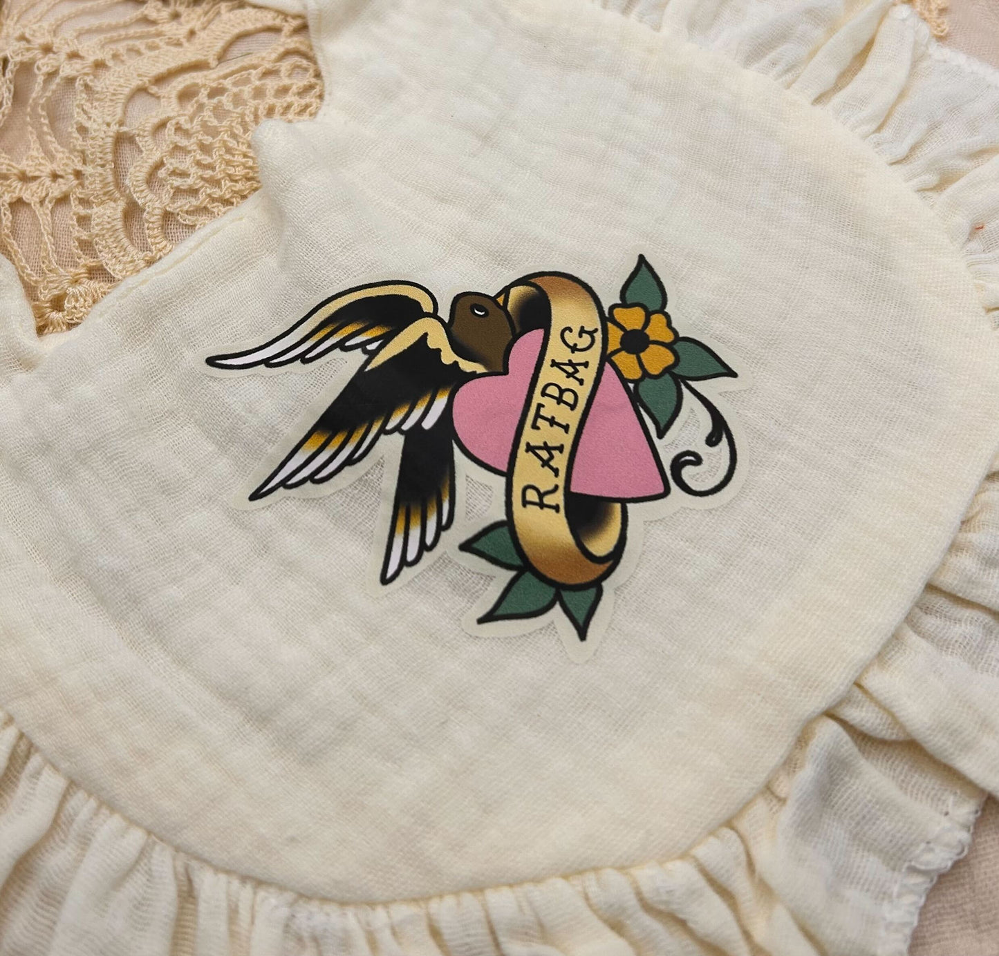 Muslin Frill Bib - Yellow 'Ratbag'