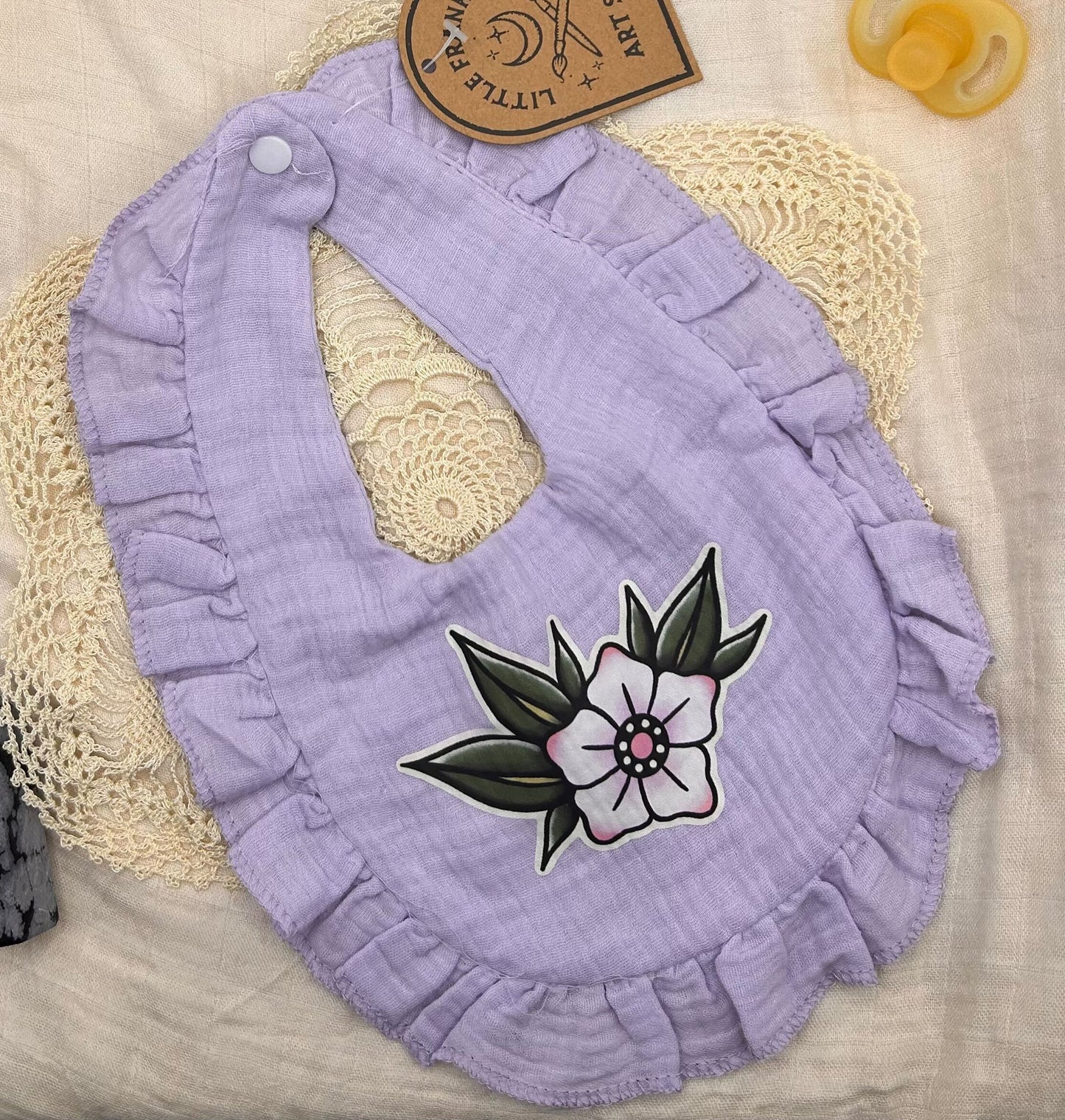 Muslin Frill Bib - Lilac Blossom