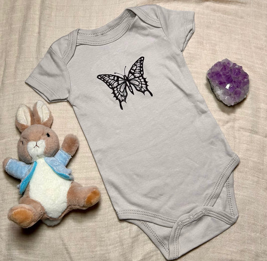 Short Sleeve Onesie - Mono Butterfly - Grey