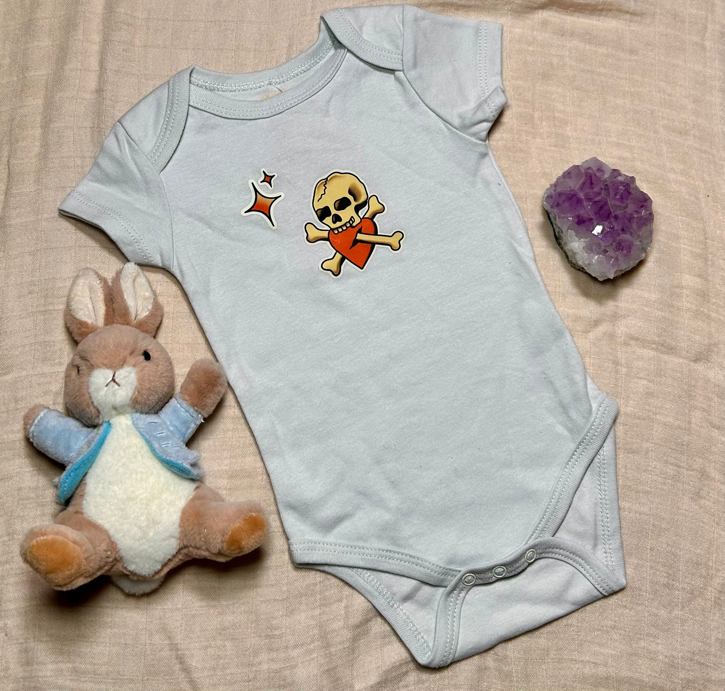 Short Sleeve Onesie - Skull and Bones - Blue