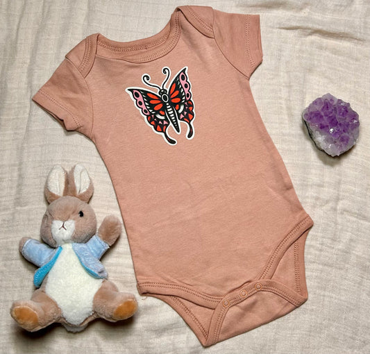 Short Sleeve Onesie - Butterfly - Brown