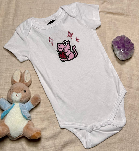 Short Sleeve Onesie - Strawberry Kitty Sparkles V6 - White