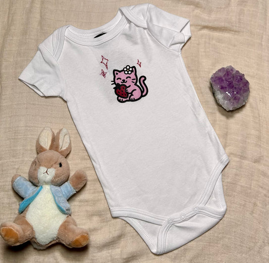 Short Sleeve Onesie - Strawberry Kitty Sparkles V5 - White