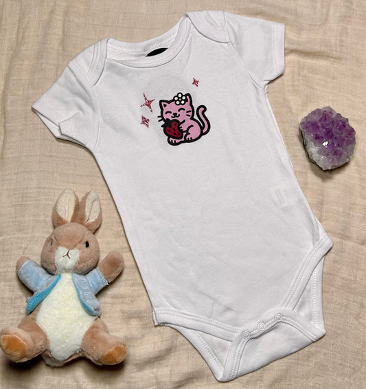 Short Sleeve Onesie - Strawberry Kitty Sparkles V4 - White