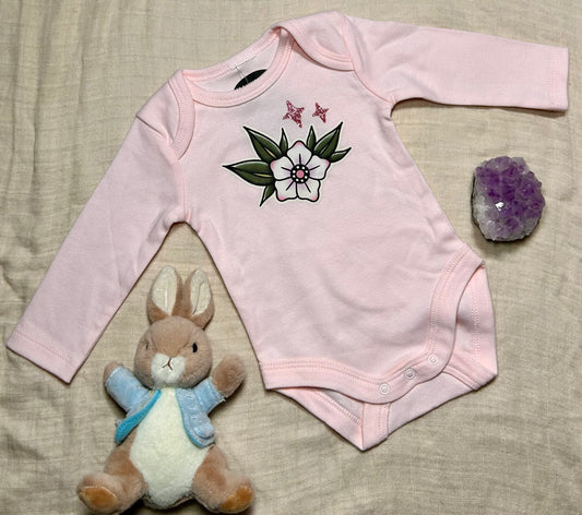 Long Sleeve Onesie - Pink Blossom with Sparkles