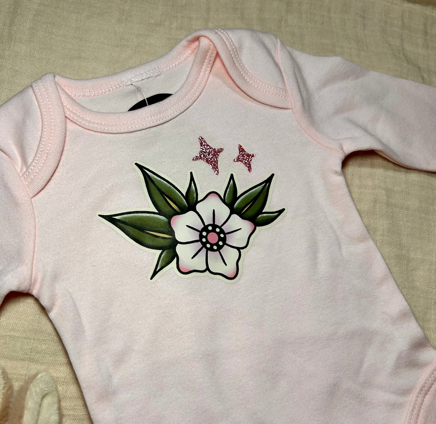 Long Sleeve Onesie - Pink Blossom with Sparkles