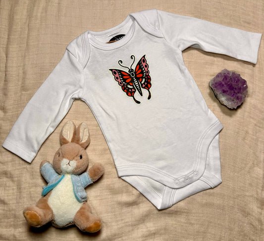 Long Sleeve Onesie - White Butterfly