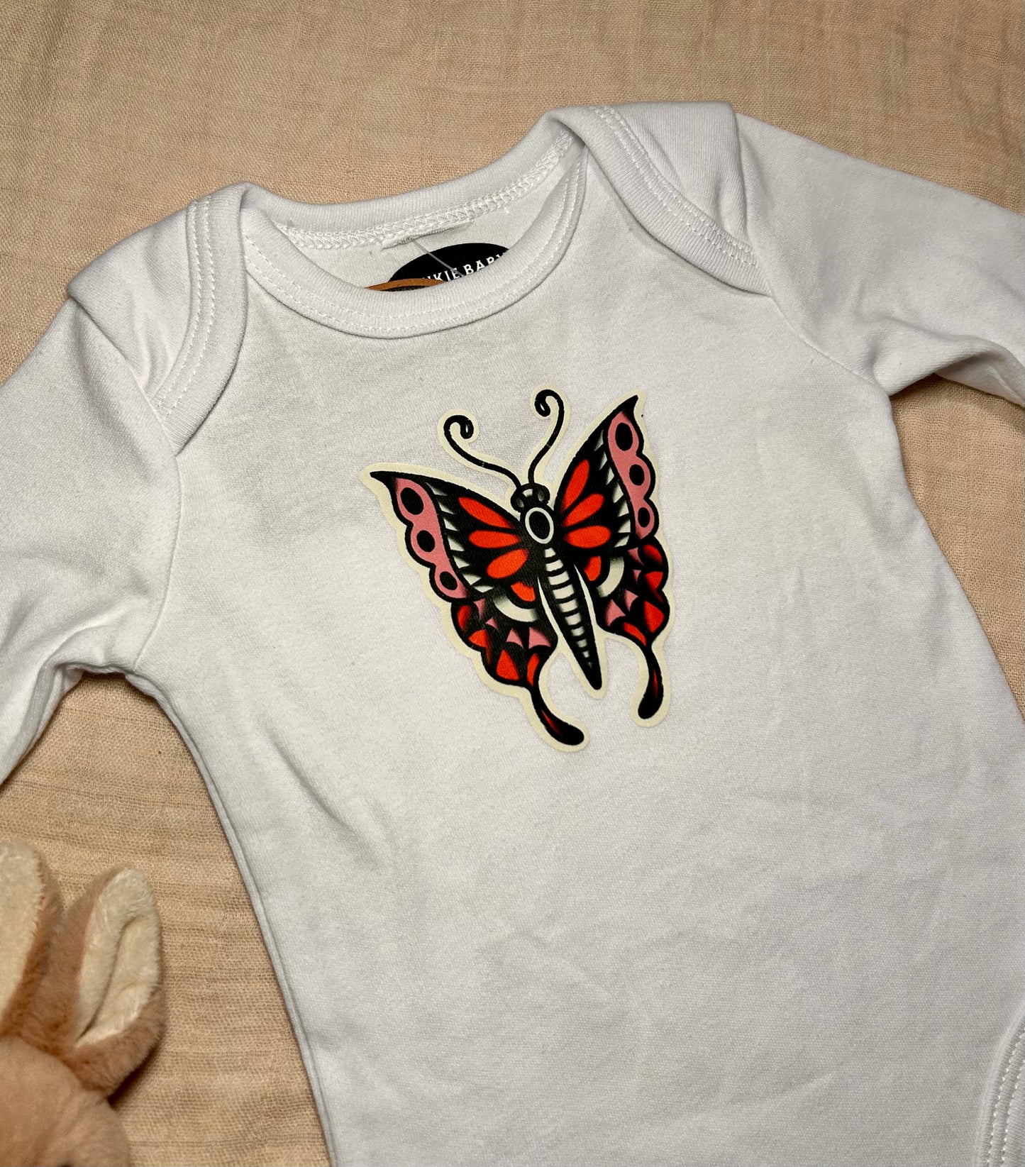 Long Sleeve Onesie - White Butterfly