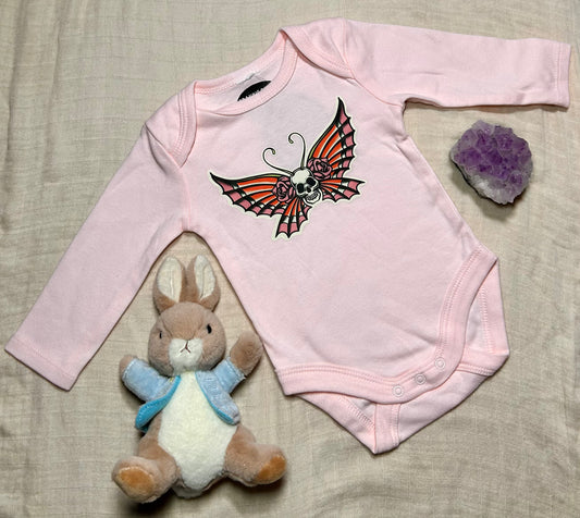 Long Sleeve Onesie - Pink Skull Butterfly