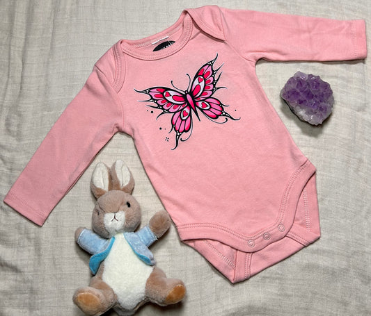 Long Sleeve Onesie - Pink Neo Butterfly