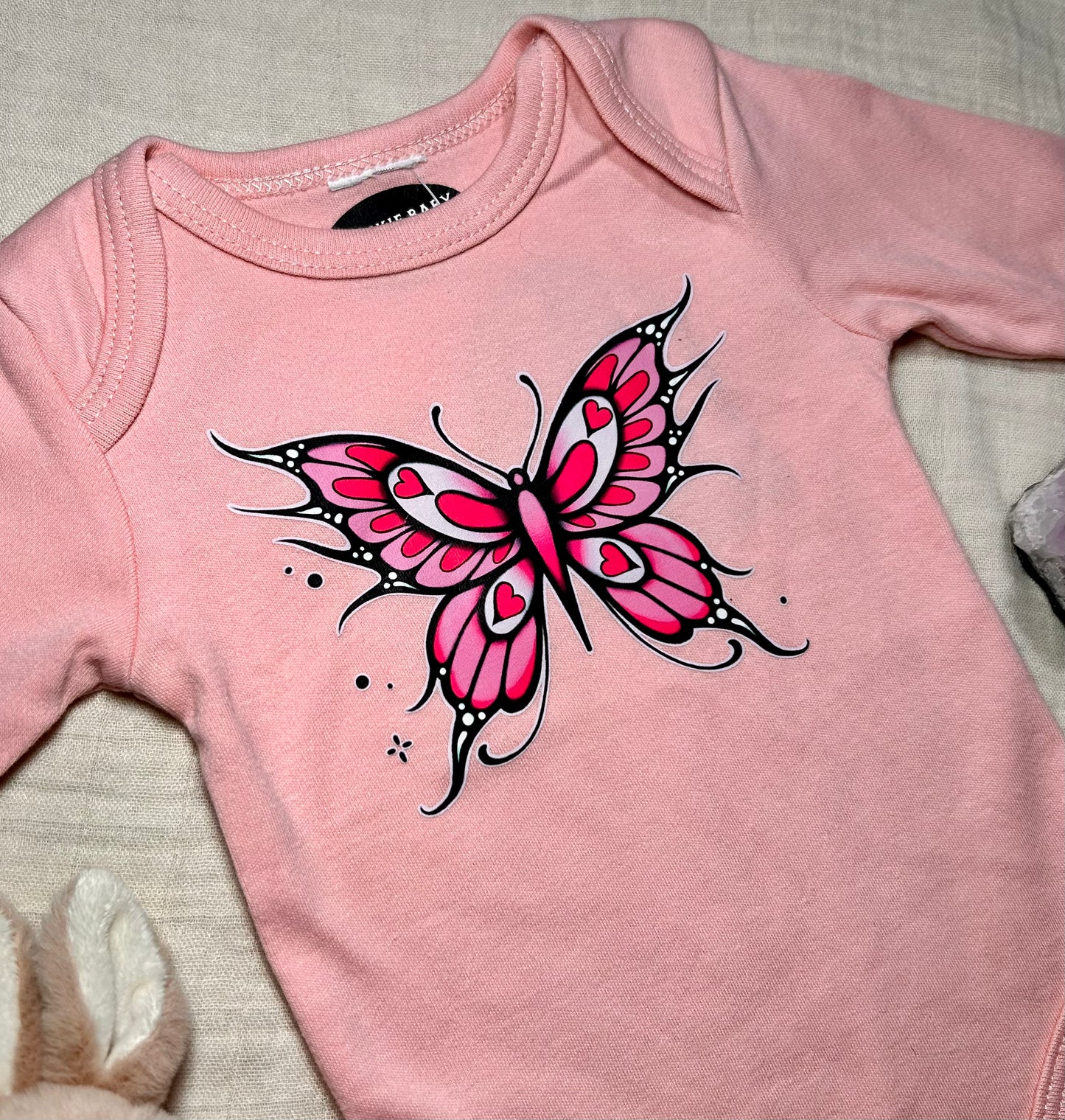 Long Sleeve Onesie - Pink Neo Butterfly