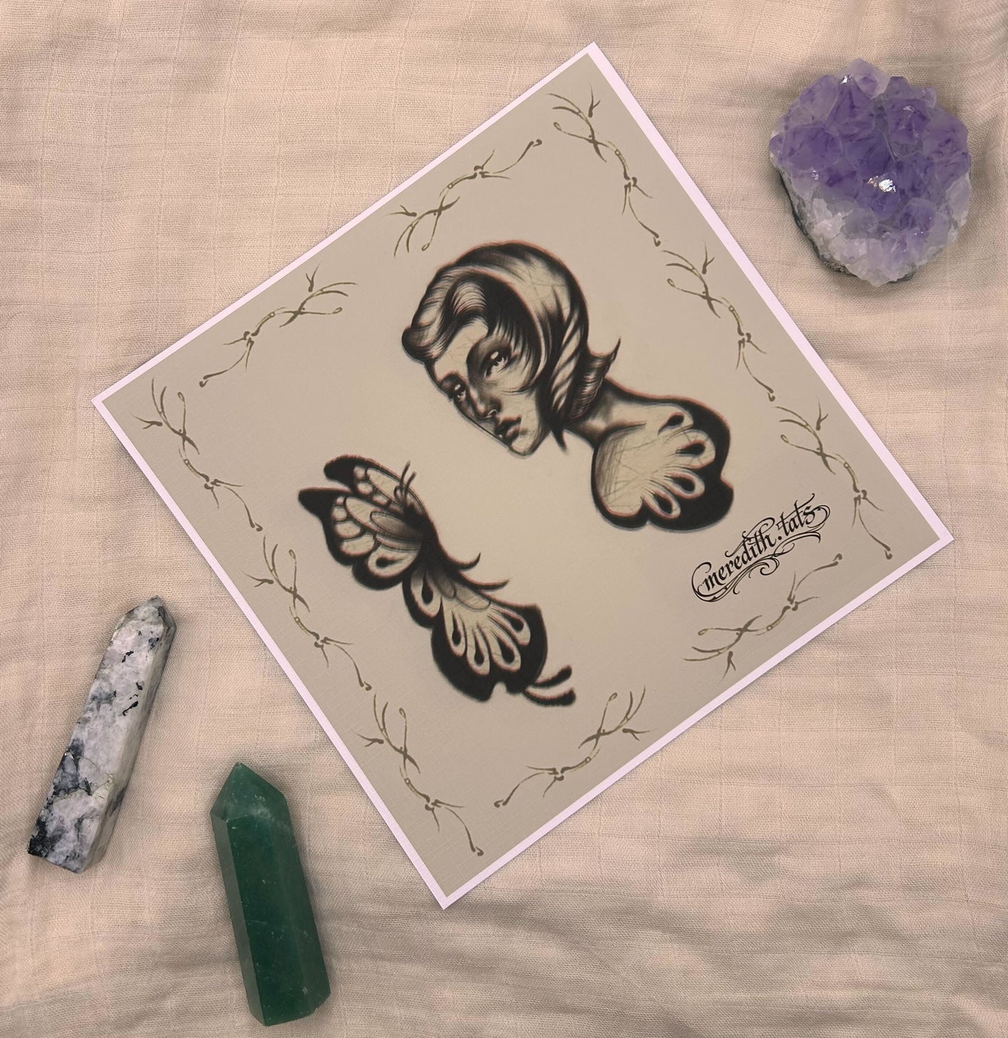 Lady and Butterfly - Square Art Print by meredith.tats