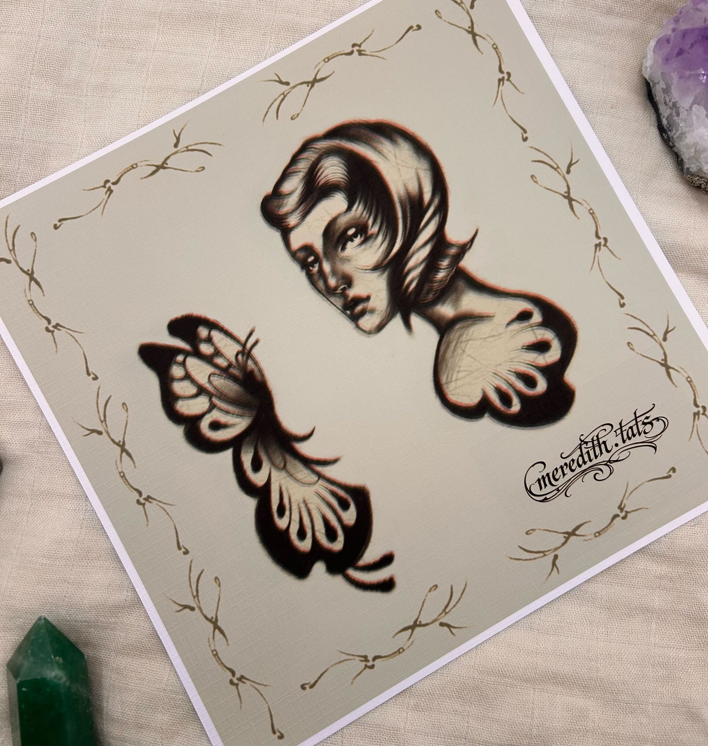 Lady and Butterfly - Square Art Print by meredith.tats