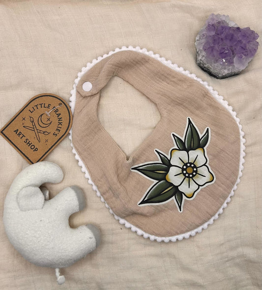 Muslin Pom-Pom Bib - Brown Blossom