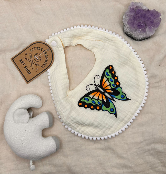 Muslin Pom-Pom Bib - Yellow Butterfly