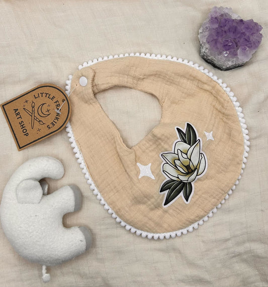 Muslin Pom-Pom Bib - Yellow Flower with Sparkle