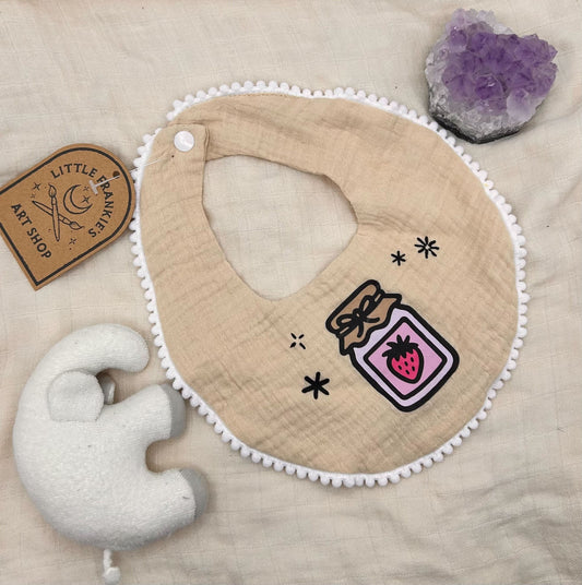 Muslin Pom-Pom Bib - Brown Strawberry Jam