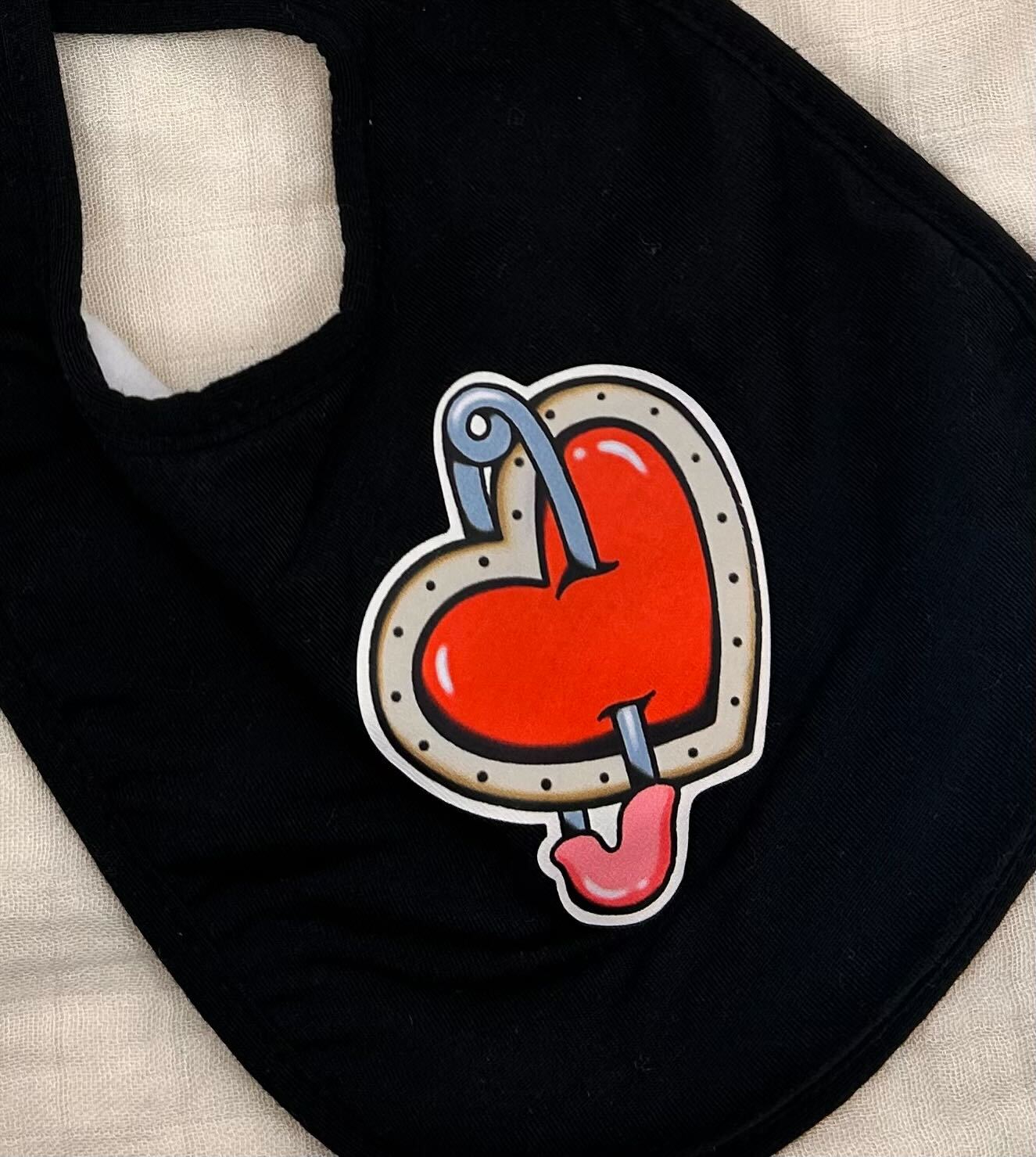 Black Fleece Bib - Safety Pin Heart