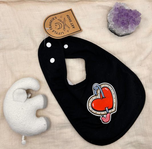 Black Fleece Bib - Safety Pin Heart