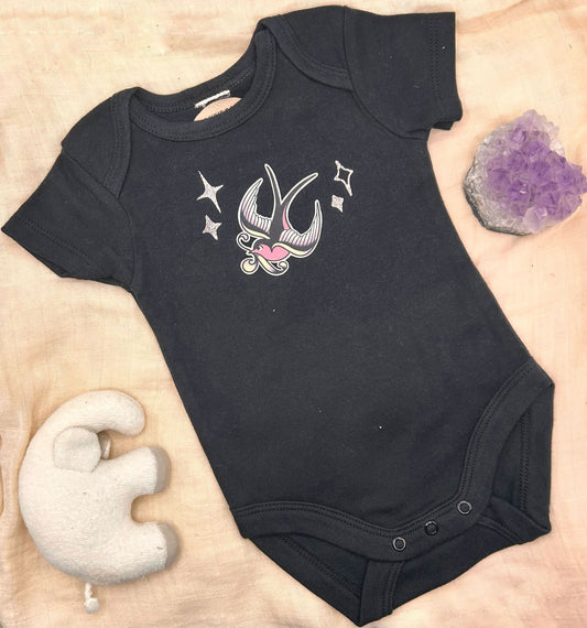 Short Sleeve Onesie - Swallow with Sparkles - Black