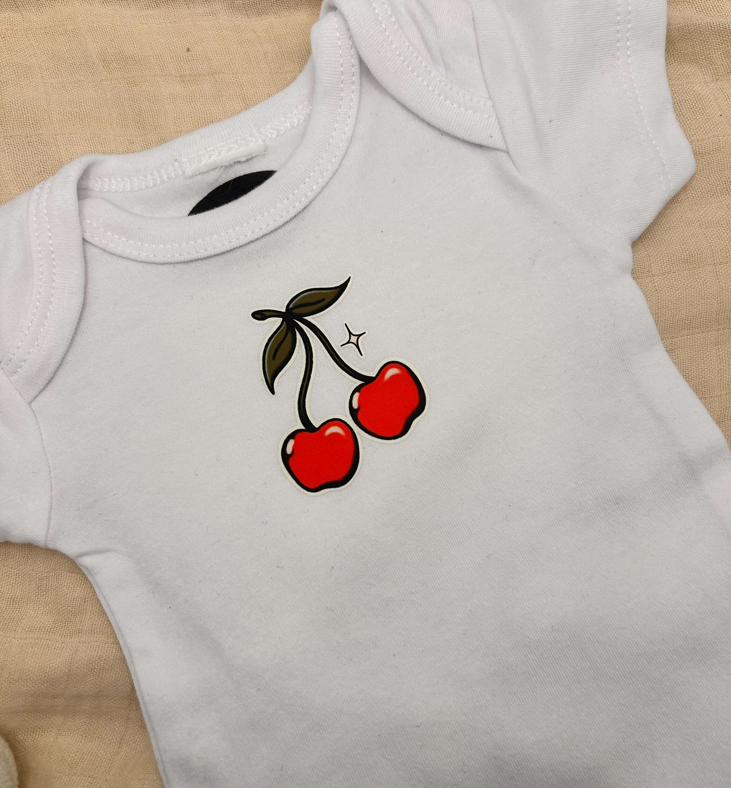 Short Sleeve Onesie - Cherries - White