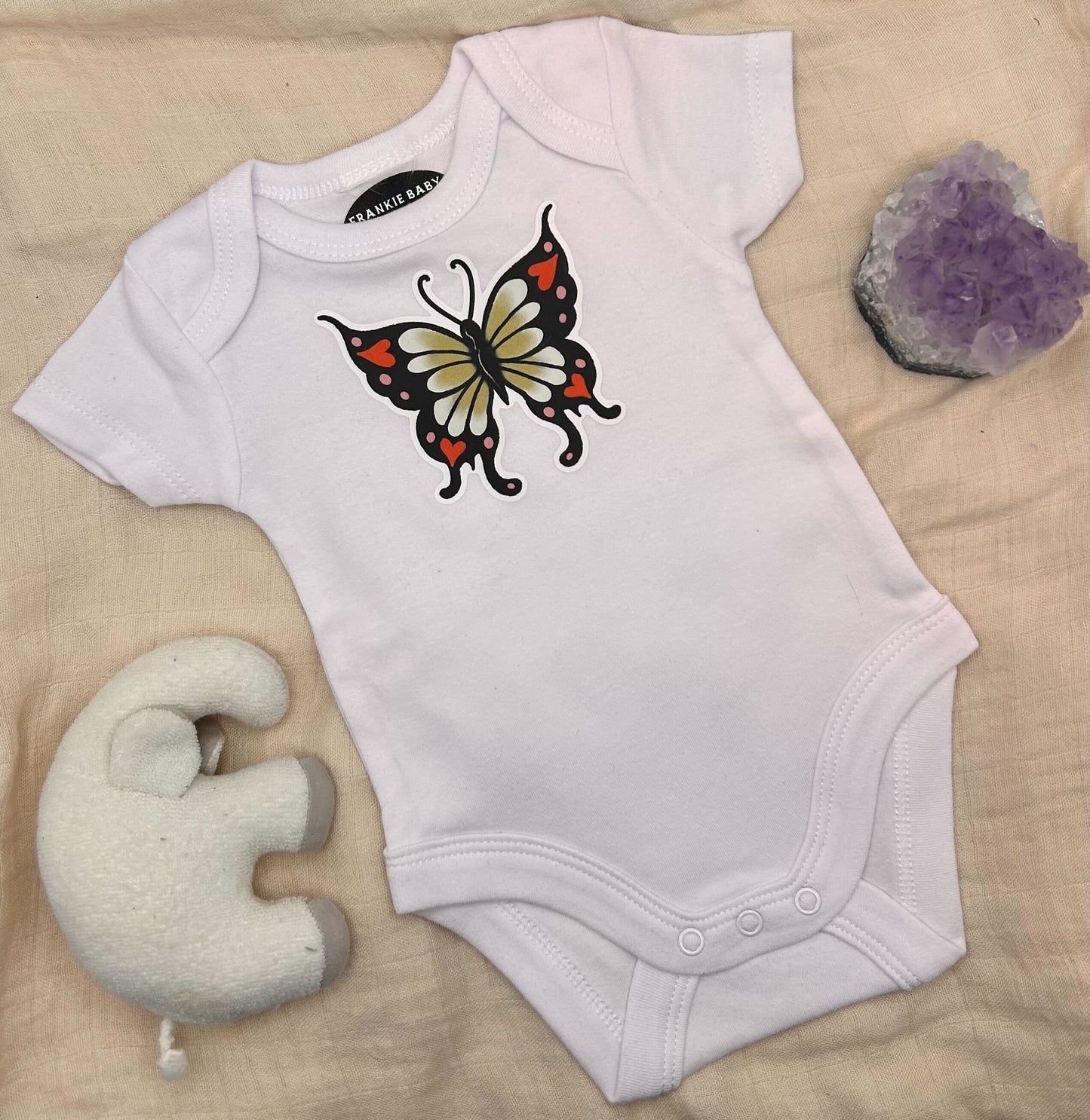 Short Sleeve Onesie - Trad Butterfly - White