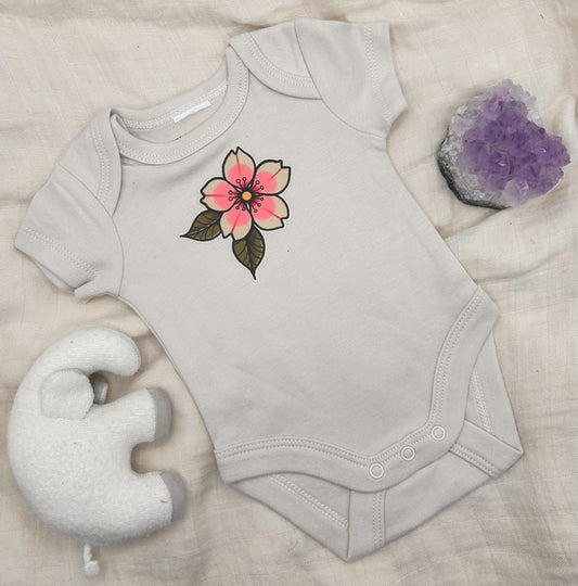 Short Sleeve Onesie - Cherry Blossom - Beige