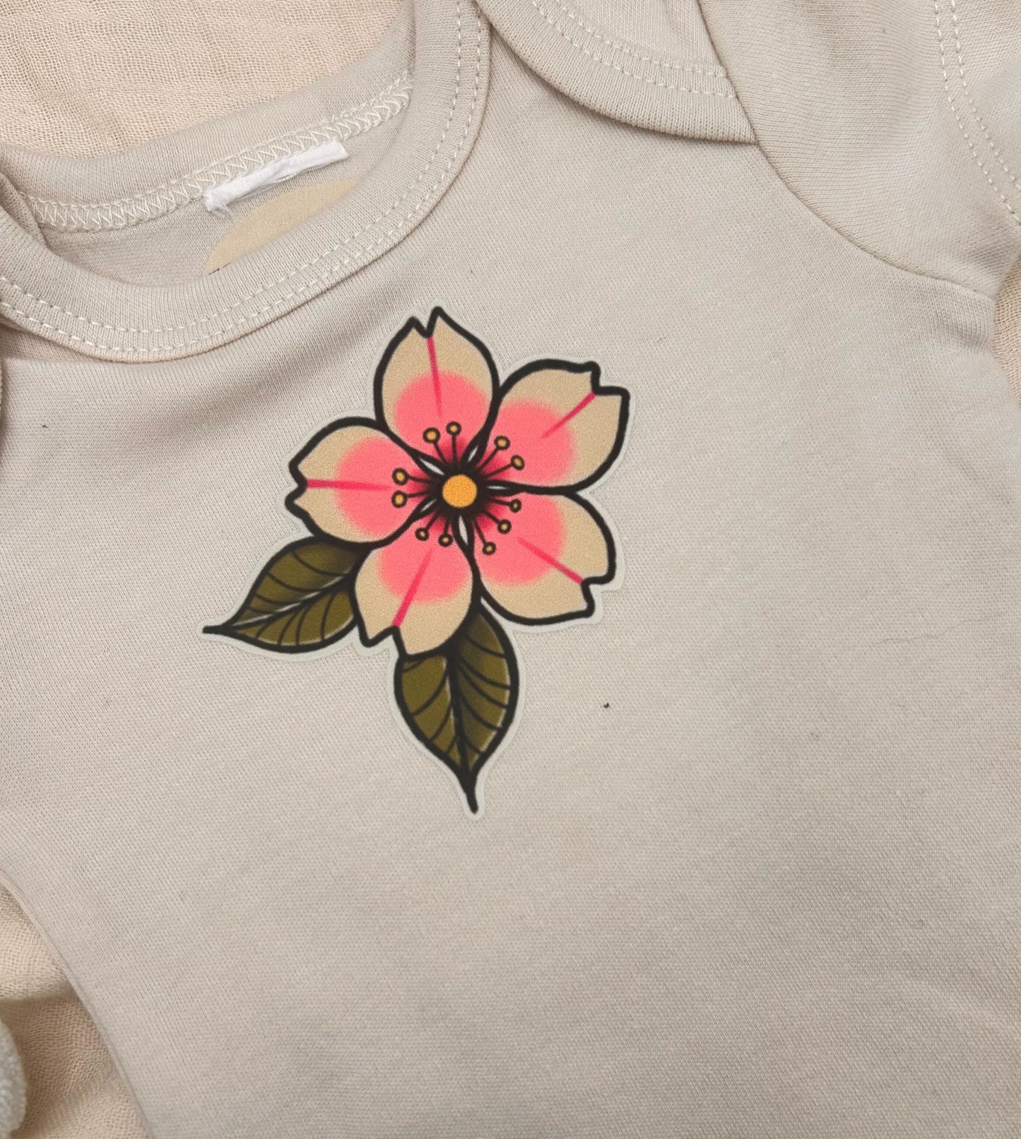 Short Sleeve Onesie - Cherry Blossom - Beige