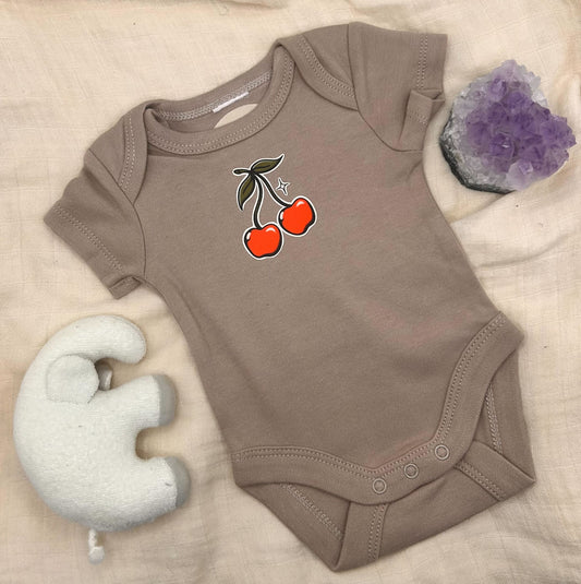 Short Sleeve Onesie - Cherry - Brown