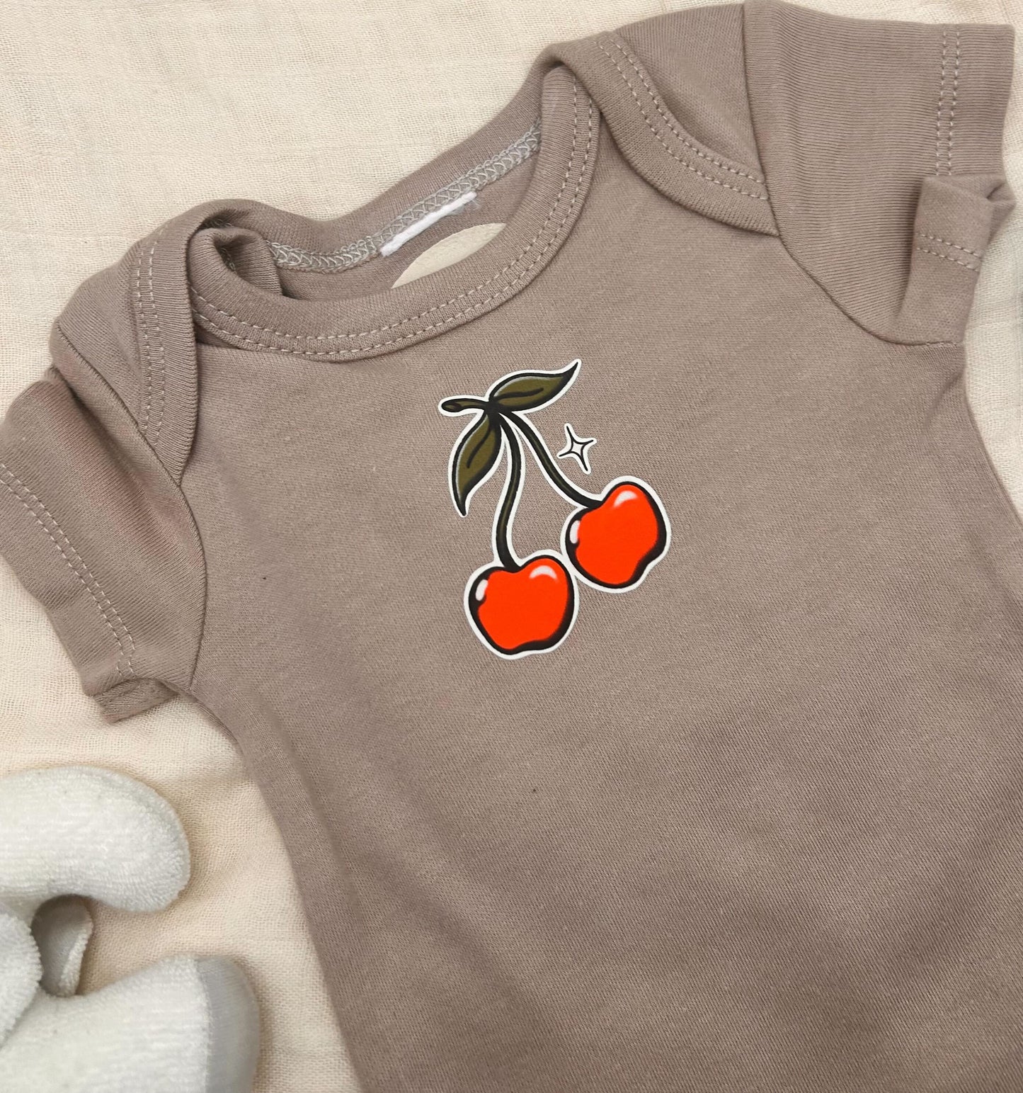 Short Sleeve Onesie - Cherry - Brown