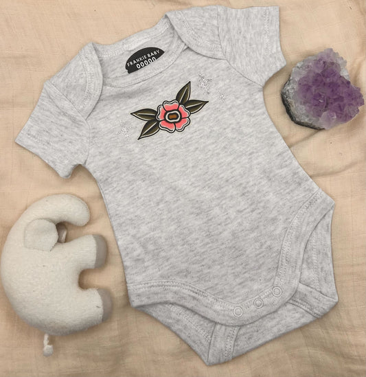 Short Sleeve Onesie - Blossom with Sparkles - Grey