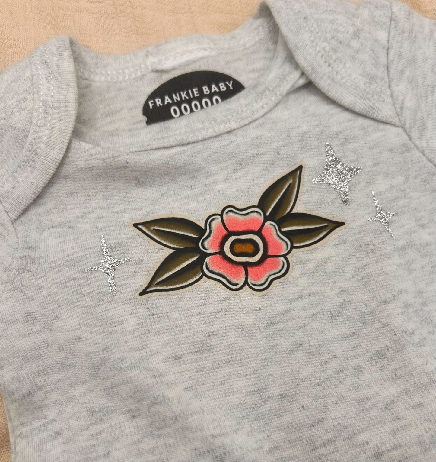 Short Sleeve Onesie - Blossom with Sparkles - Grey