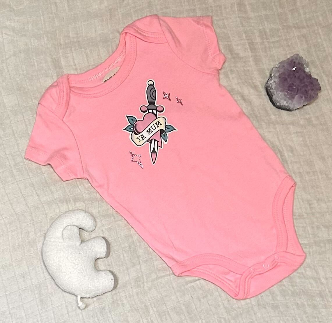 Short Sleeve Onesie - 'Ya Mum' with Sparkles - Pink