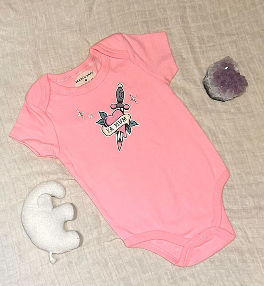 Short Sleeve Onesie - 'Ya Mum' with Sparkles - Pink