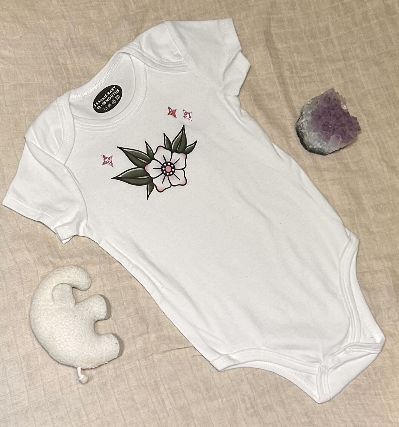 Short Sleeve Onesie - Blossom with Sparkles - White