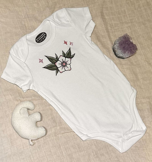 Short Sleeve Onesie - Blossom with Sparkles - White