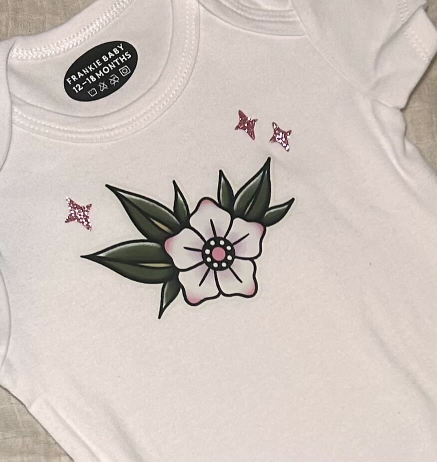 Short Sleeve Onesie - Blossom with Sparkles - White