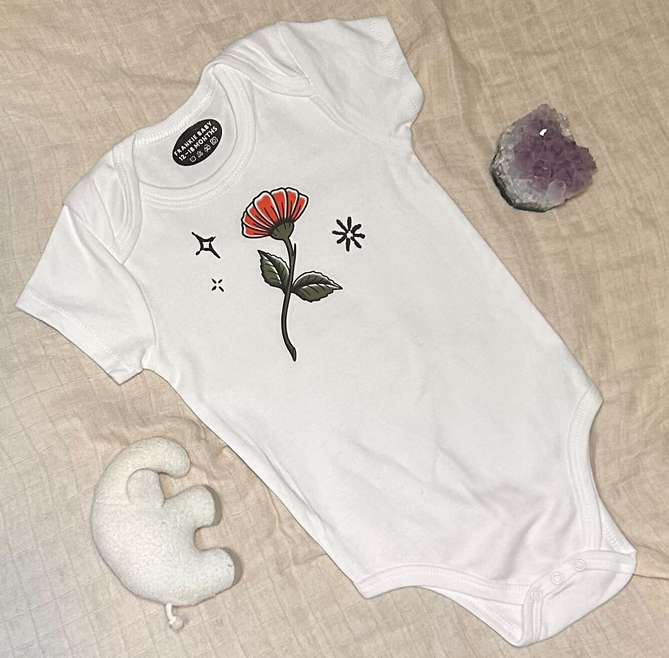 Short Sleeve Onesie - Flower - White