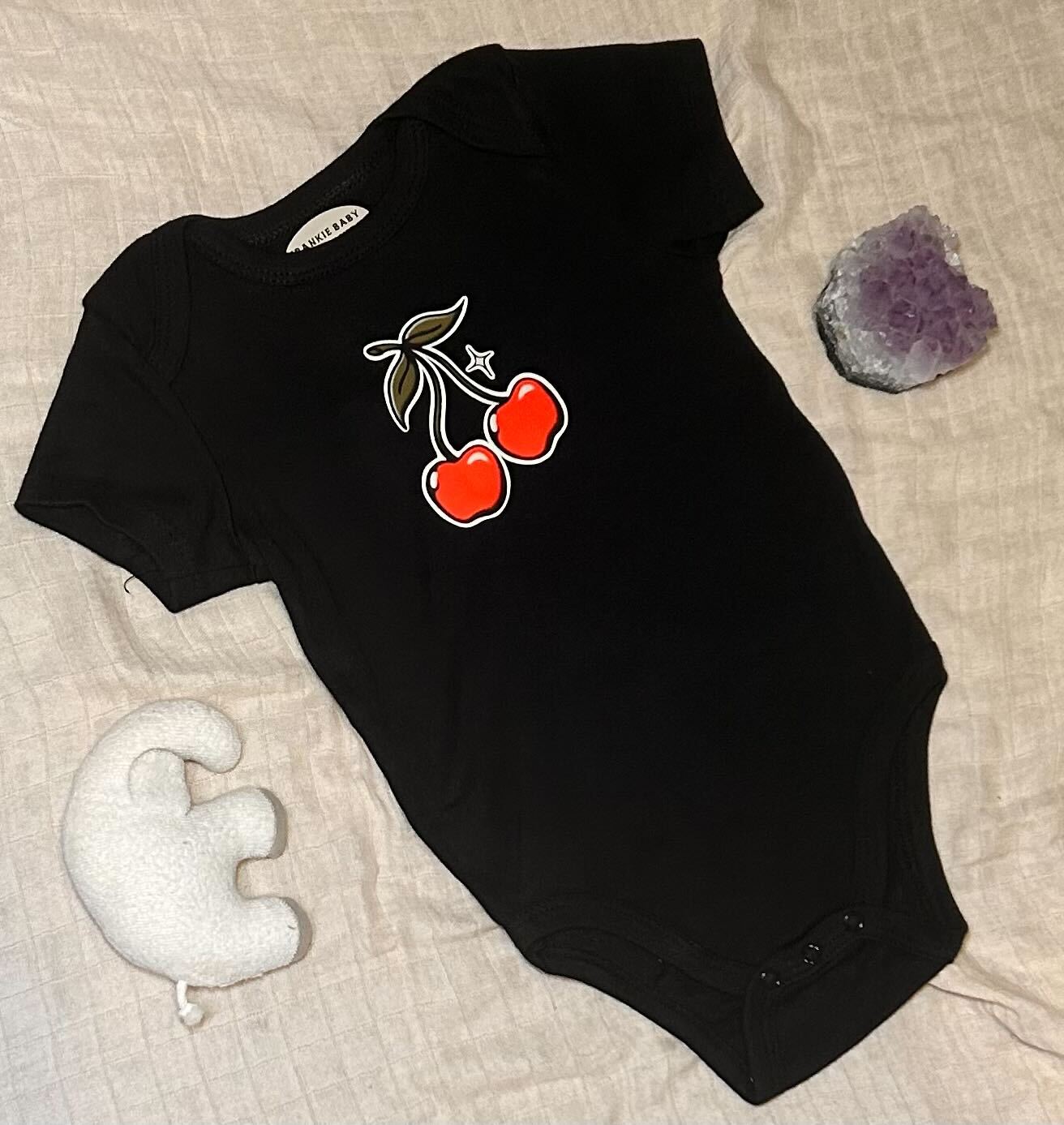 Short Sleeve Onesie - Cherry - Black