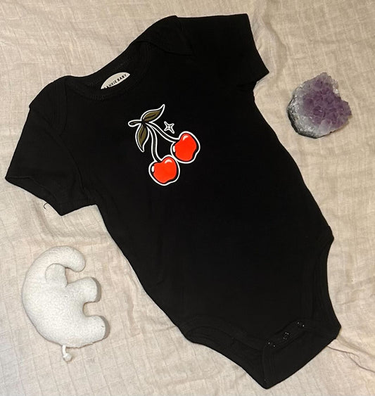 Short Sleeve Onesie - Cherry - Black