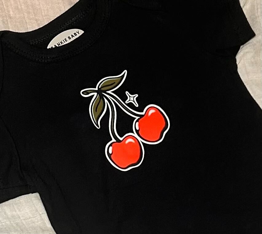 Short Sleeve Onesie - Cherry - Black