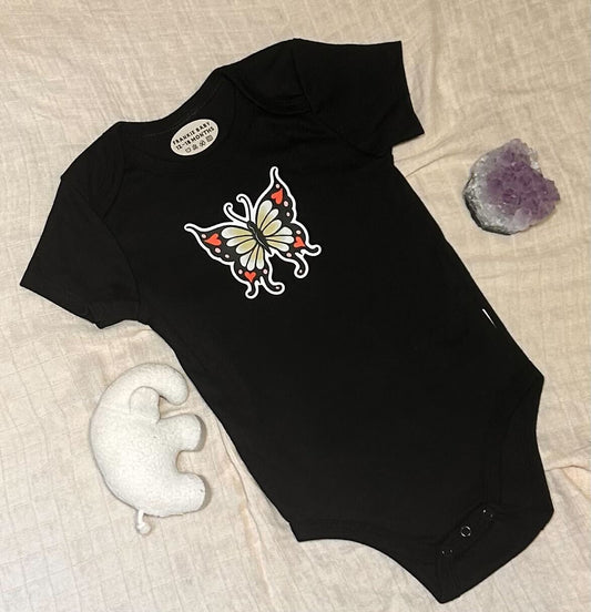 Short Sleeve Onesie - Trad Butterfly - Black