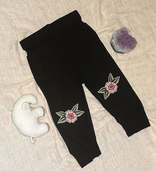 Cotton Elastic 'Knee Stamp' Pants - Pink Blossom