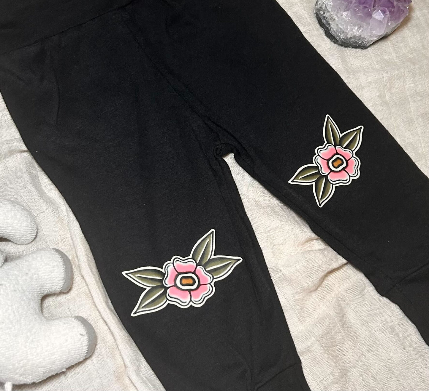 Cotton Elastic 'Knee Stamp' Pants - Pink Blossom