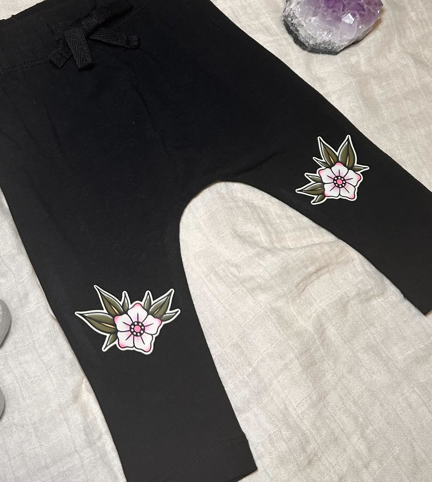 Cotton Drawstring 'Knee Stamp' Pants - Pink Blossom