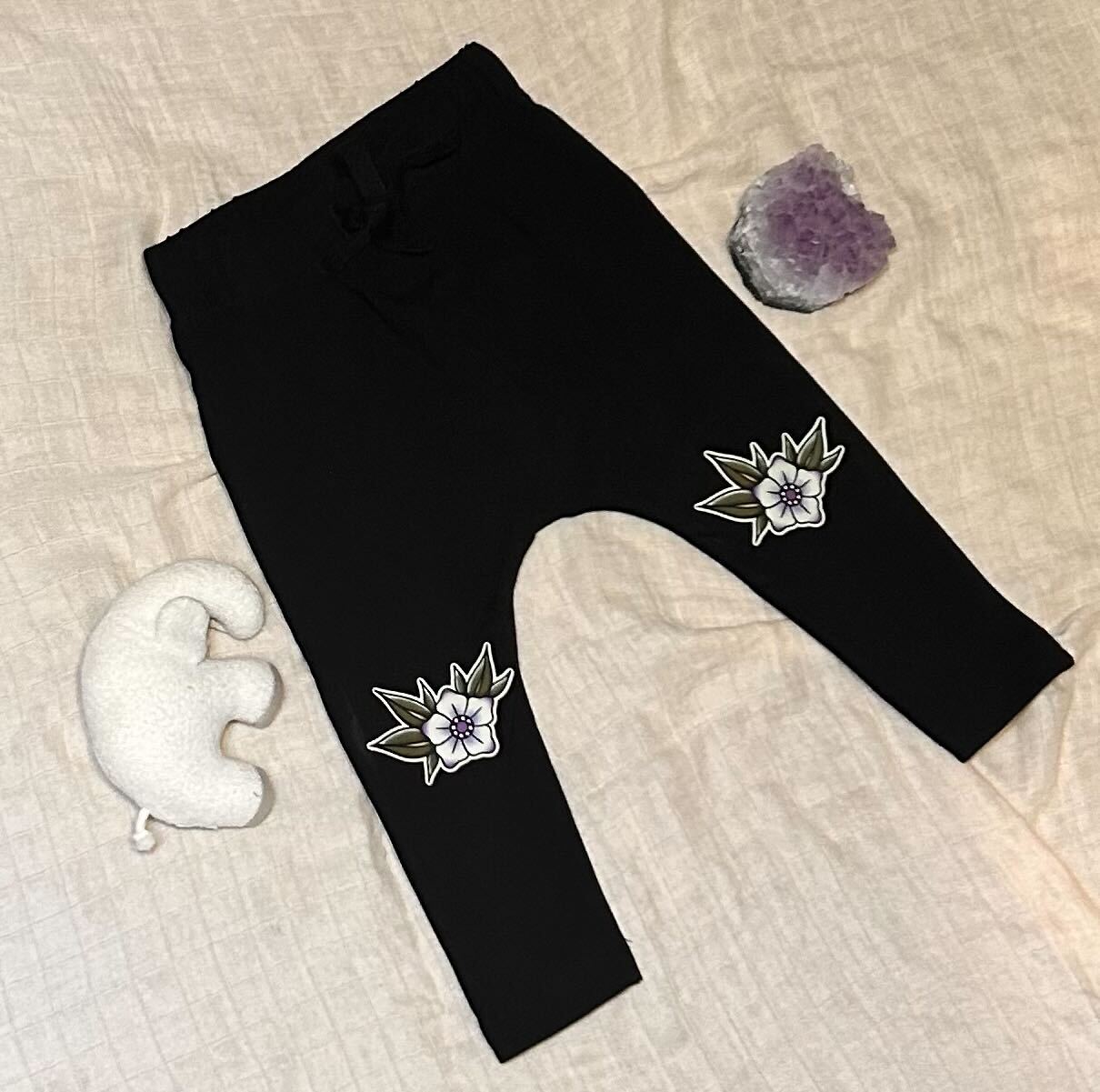 Cotton Drawstring 'Knee Stamp' Pants - Purple Blossom